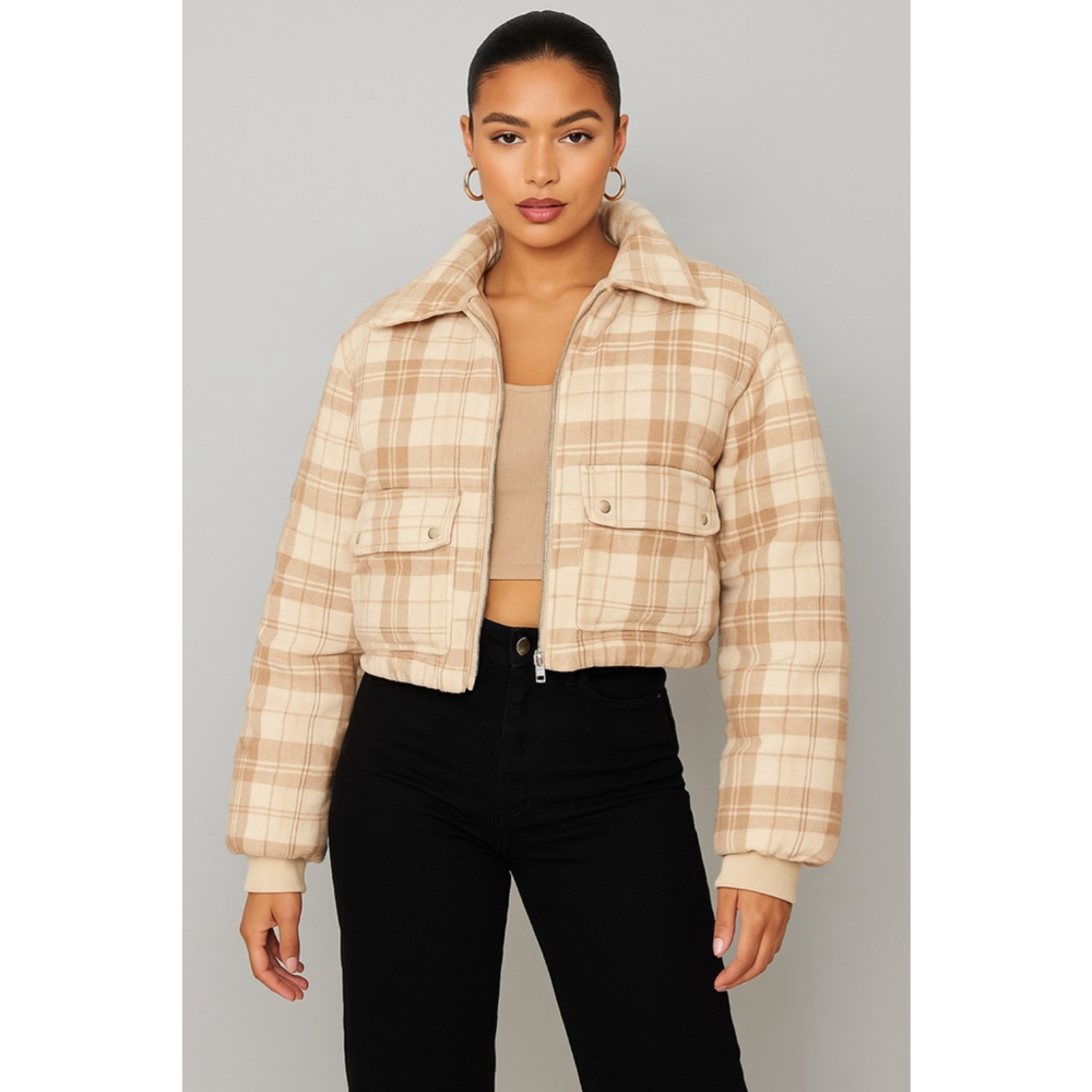 PrettyLittleThing Plaid Puffer Jacket Women's Size S